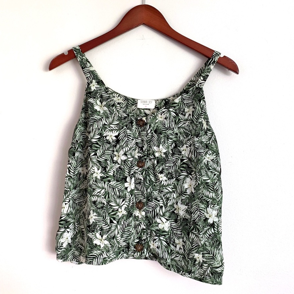 Sienna Sky Button Front Botanical Print Tank